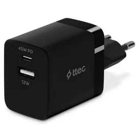 Адаптер питания ttec 45W PD Duo Travel Charger  USB-C+USB-A, Black (2SCP02S) фото