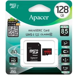 Карта памяти MicroSD 128GB Apacer, UHS-I 85MB/s, Class 10 + SD Adapter (AP128GMCSX10U5-R) фото
